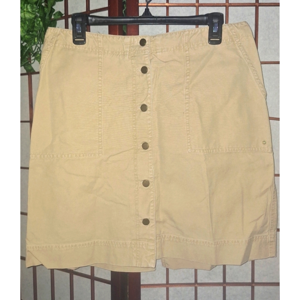 Lauren Ralph Lauren | Button Down Pocketed Cotton Tan A-Line Skirt - Picture 16 of 16